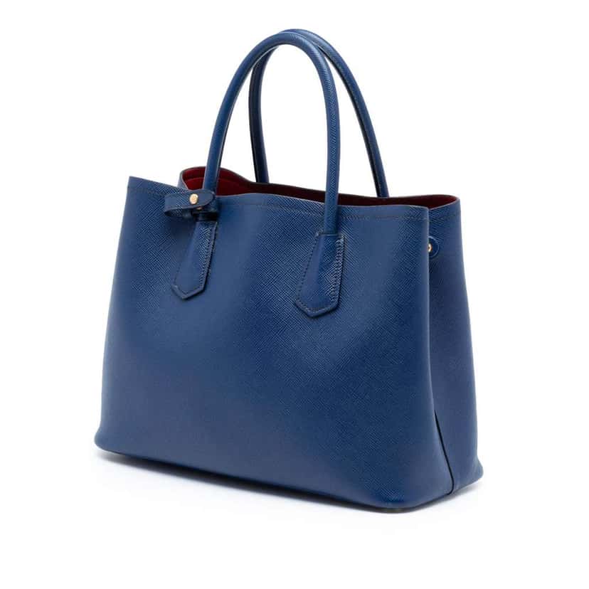 Prada Medium Saffiano Cuir Double Satchel Blue Leather Very good condition - Back View