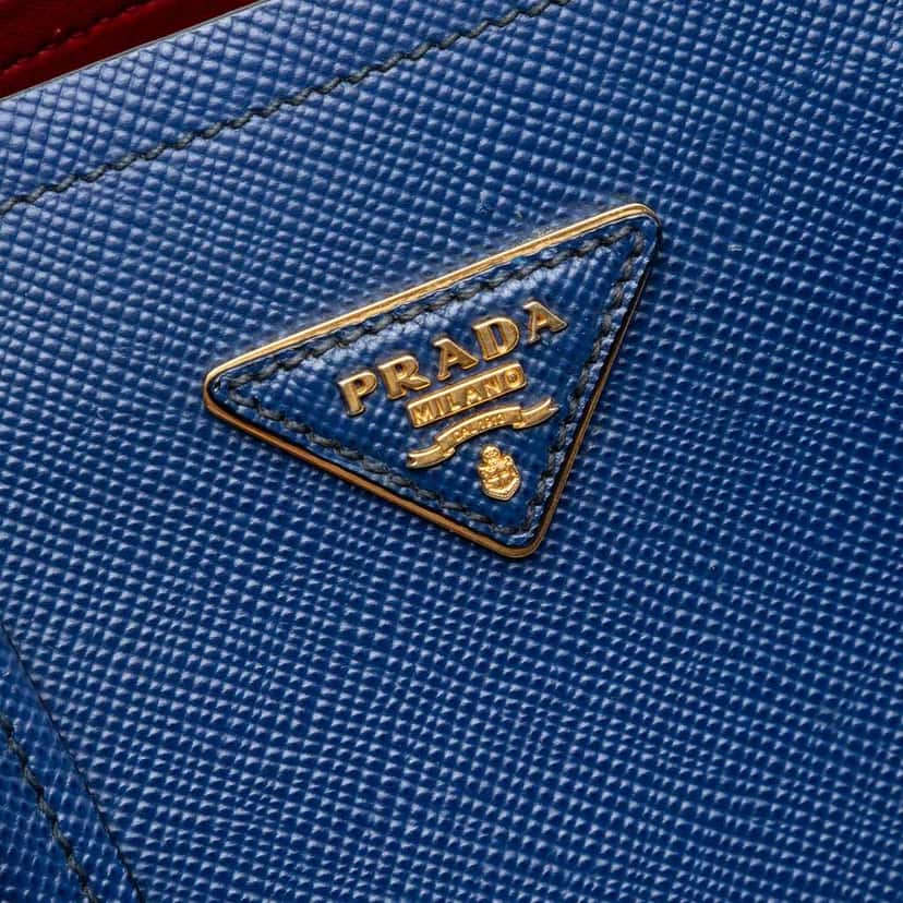 Prada Medium Saffiano Cuir Double Satchel Blue Leather Very good condition - Box View