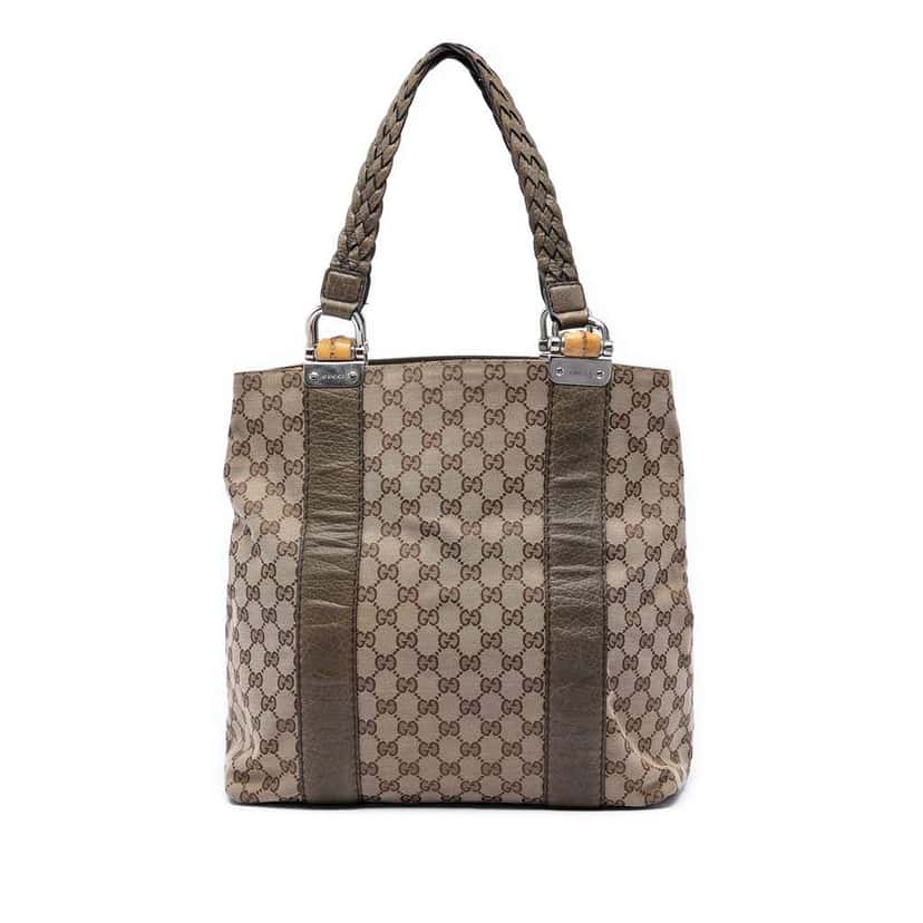 Gucci Large GG Canvas Bamboo Libeccio Tote Beige Canvas Very good condition - Front View