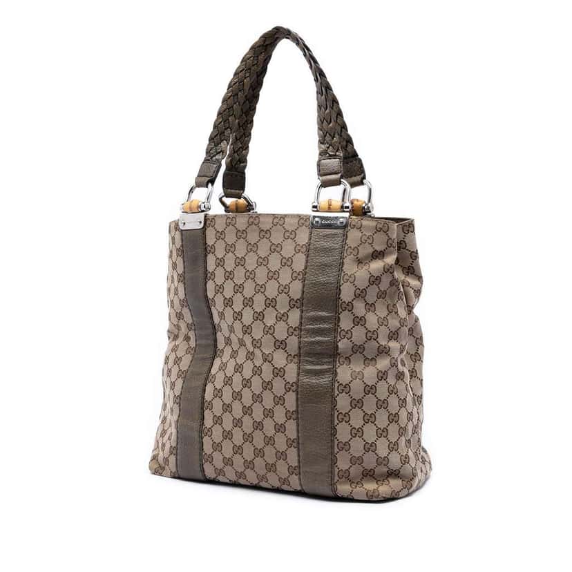 Gucci Large GG Canvas Bamboo Libeccio Tote Beige Canvas Very good condition - Back View