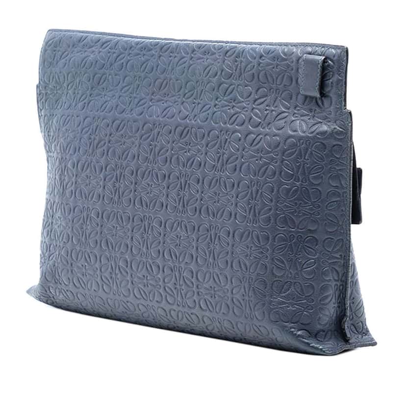Loewe Embossed Anagram Leather Repeat T Clutch Blue Leather Very good condition - Back View