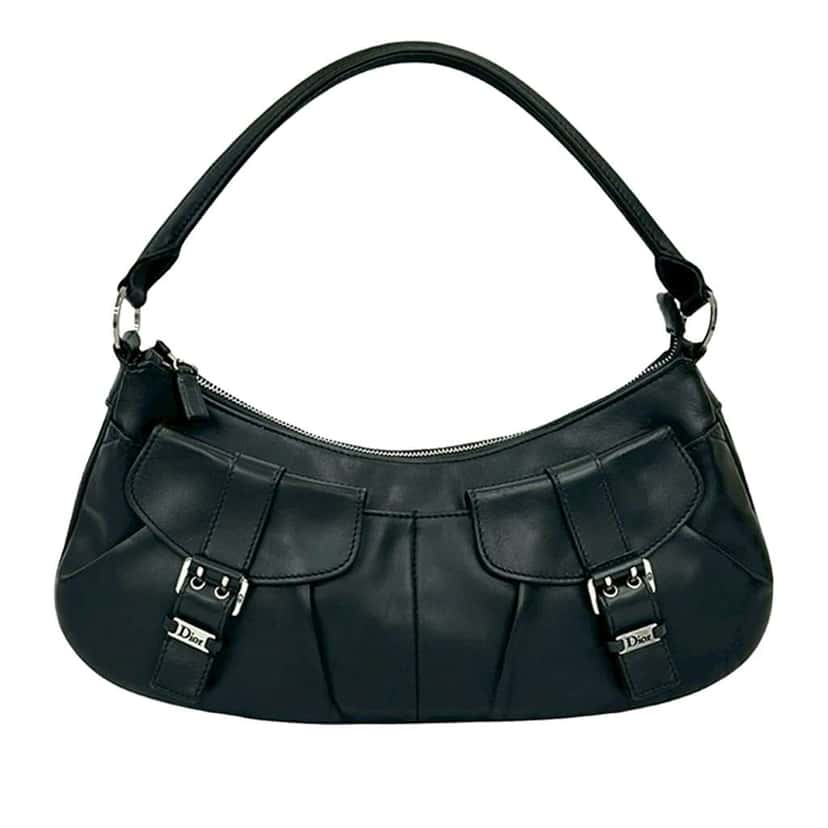 Dior Smooth Calfskin Street Chic Shoulder Bag Black Leather Very good condition - Front View