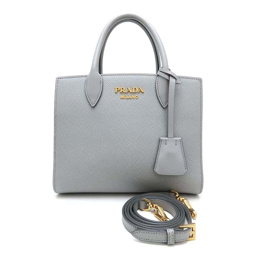 Prada Small Saffiano Cuir Monochrome Top Handle Tote Grey Leather Very good condition - Front View