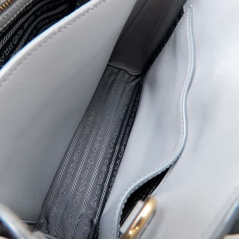 Prada Small Saffiano Cuir Monochrome Top Handle Tote Grey Leather Very good condition - Box View