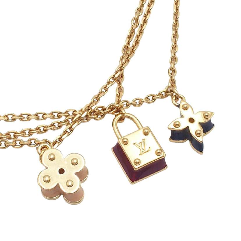 Louis Vuitton Gold Plated Enamel Monogram Sweet Charm Triple Chain Bracelet Gold Metal Very good condition - Model View