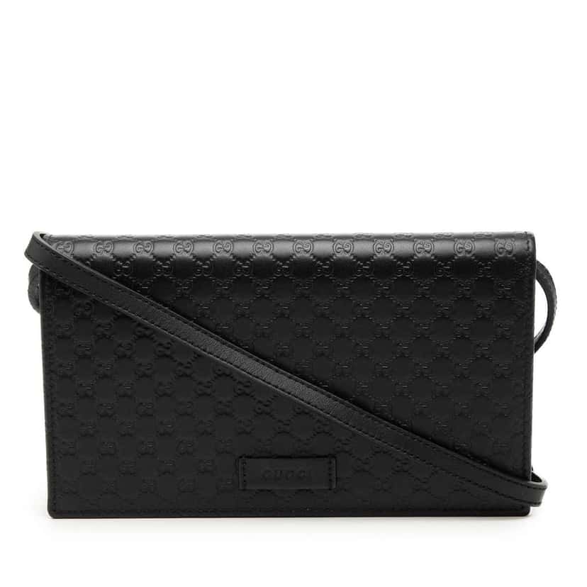 Gucci Microguccissima Wallet on Strap Black Leather Very good condition - Front View
