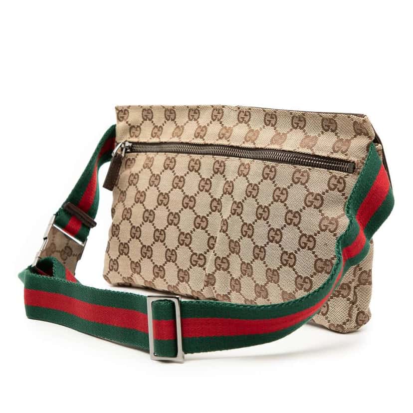Gucci GG Canvas Web Double Pocket Belt Bag Beige Very good condition - Back View