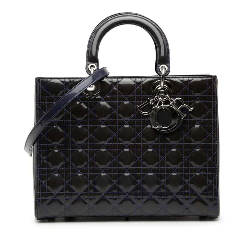 Dior Large Patent Cannage Lady Dior Purple Leather Very good condition - Front View