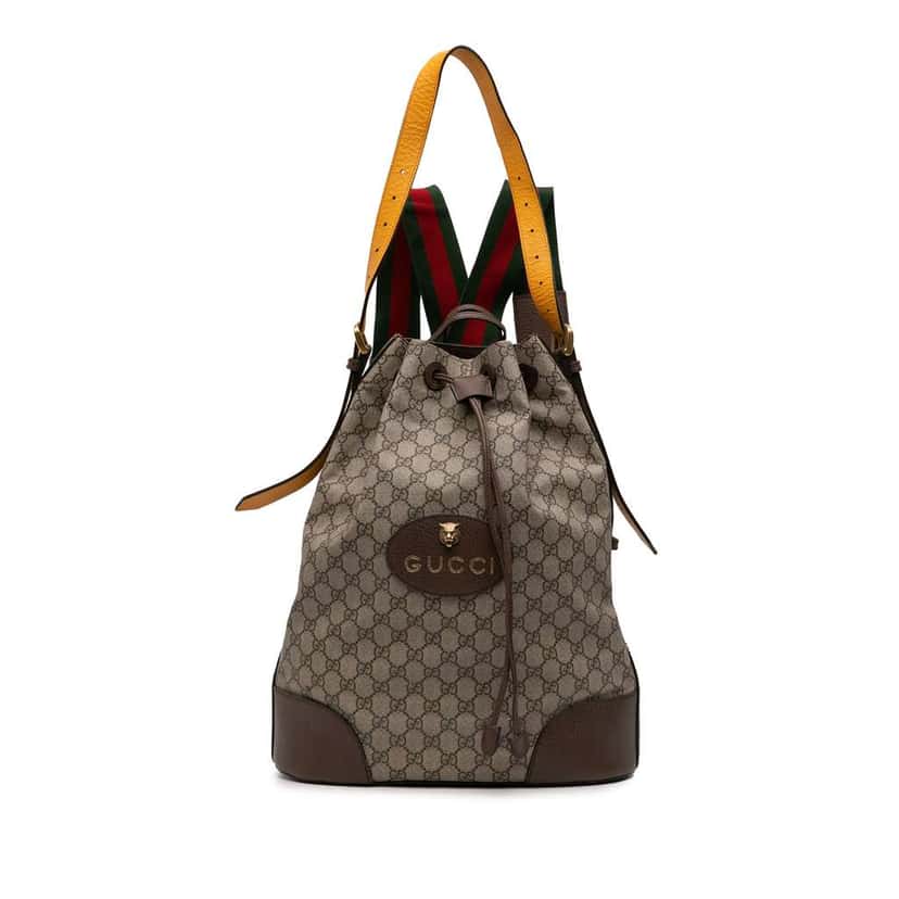 Gucci GG Supreme Web Neo Vintage Drawstring Bucket Bag Beige Canvas Good condition - Front View