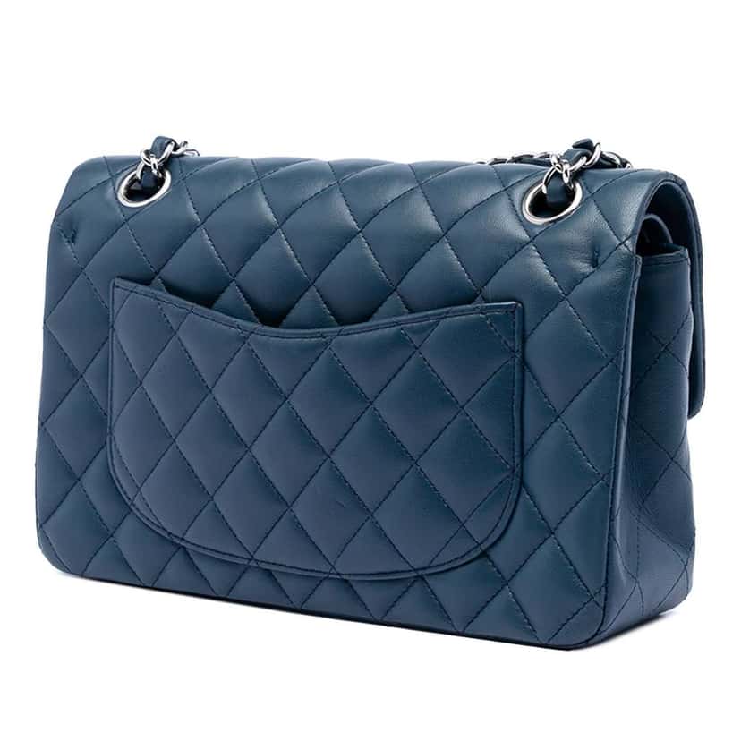Chanel Small Classic Lambskin Double Flap Blue Leather Very good condition - Back View