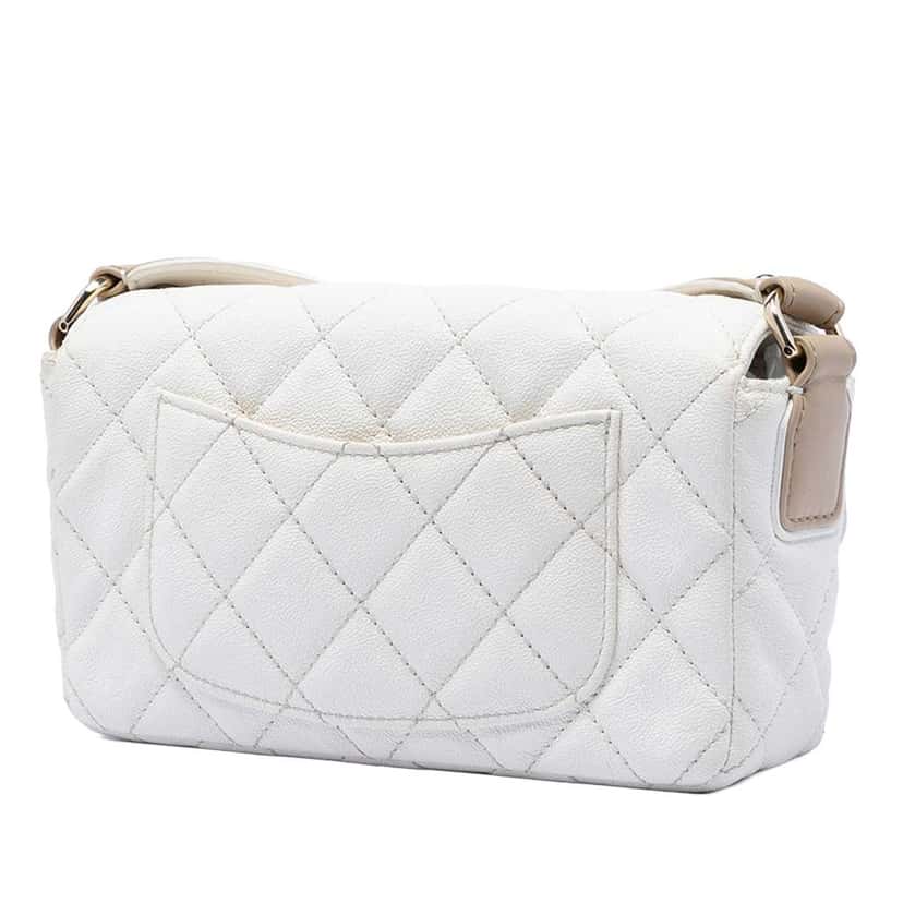 Chanel Mini Rectangular Caviar Single Flap White Leather Very good condition - Back View