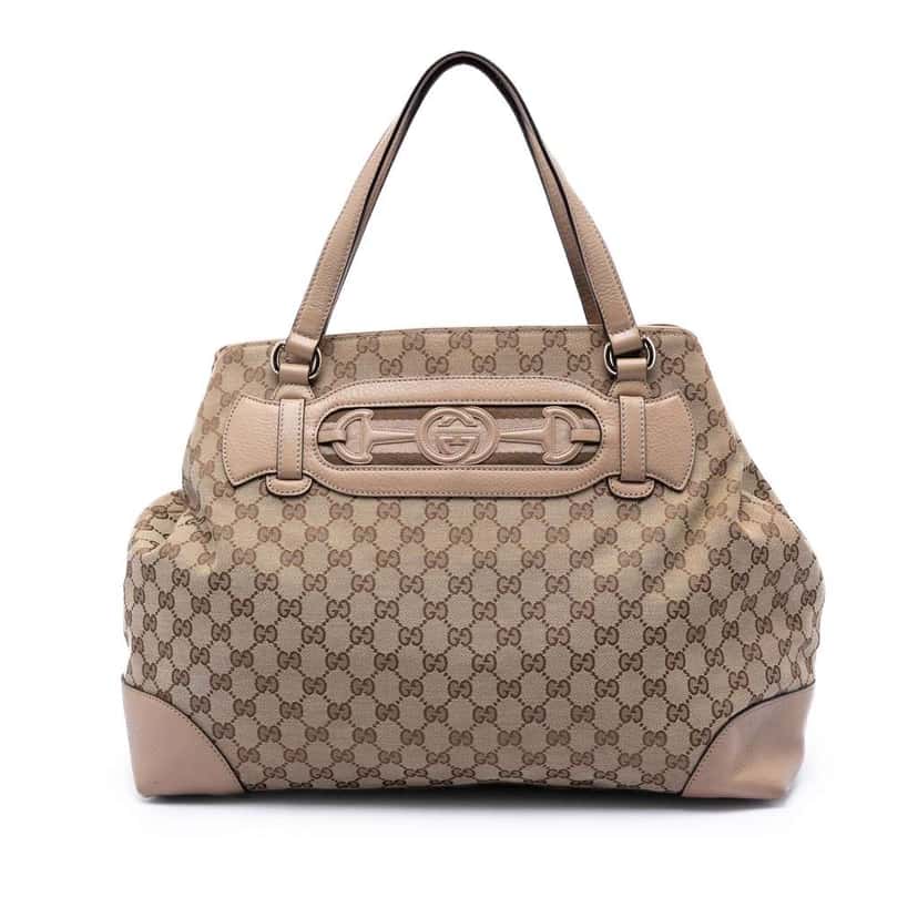 Gucci GG Canvas Web Dressage Tote Beige Canvas Very good condition - Front View