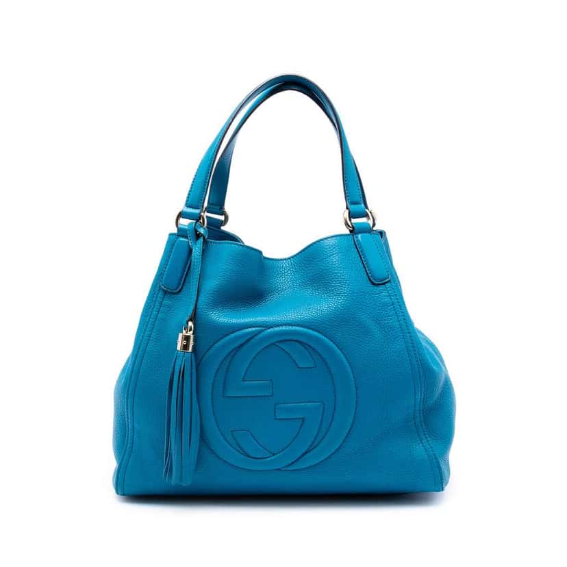 Gucci Medium Leather Soho Cellarius Tote Blue Leather Very good condition - Front View