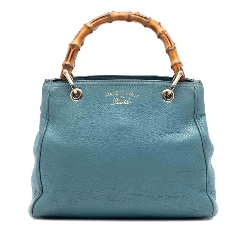 Gucci Small Calfskin Bamboo Shopper Satchel Blue Leather Very good condition - Front View
