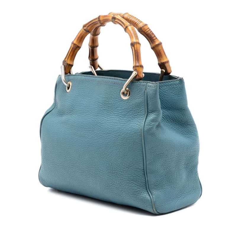 Gucci Small Calfskin Bamboo Shopper Satchel Blue Leather Very good condition - Back View