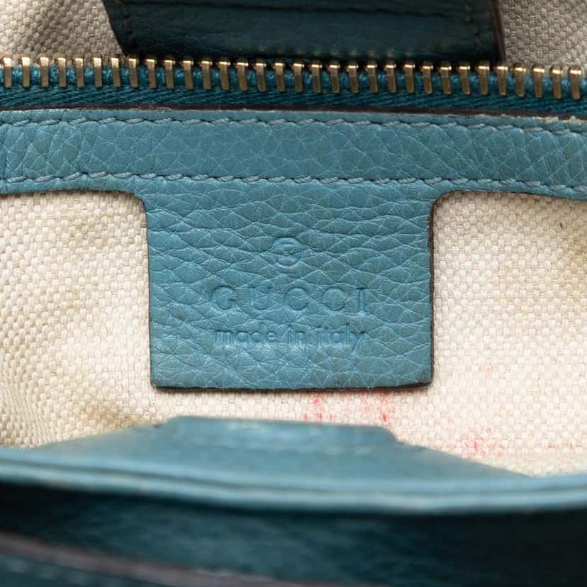 Gucci Small Calfskin Bamboo Shopper Satchel Blue Leather Very good condition - Box View