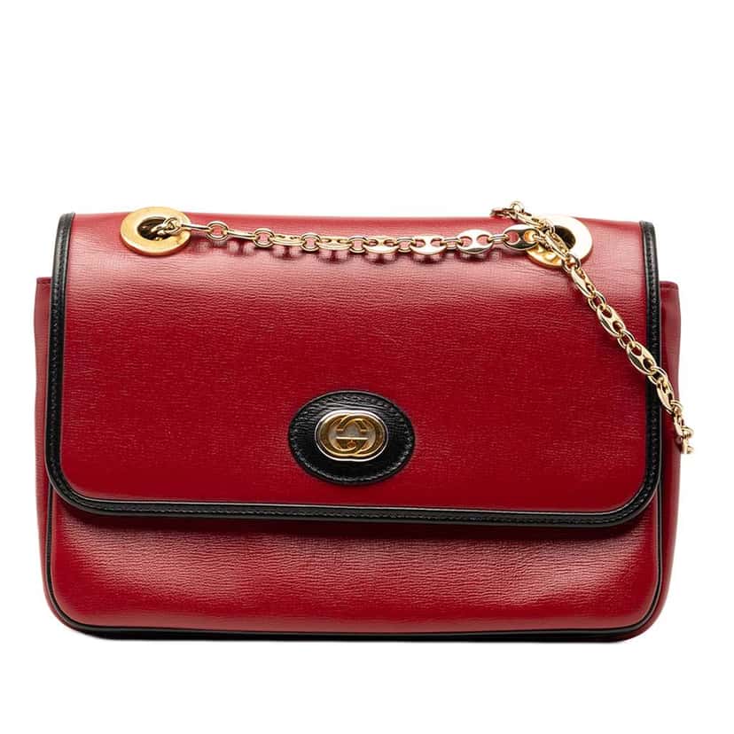 Gucci Small Leather Marina Chain Shoulder Bag Red Leather Very good condition - Front View