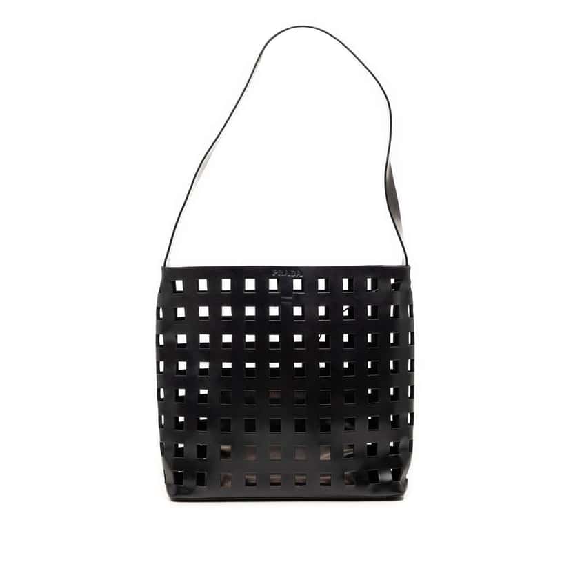 Prada Perforated Leather Shoulder Bag Black Leather Very good condition - Front View