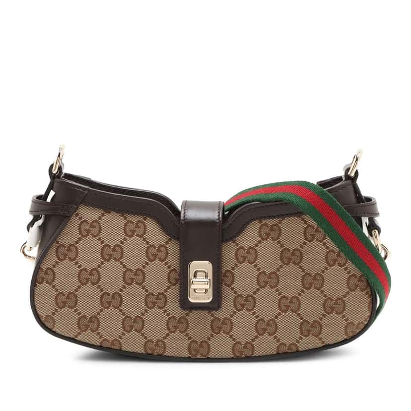 Gucci Mini GG Canvas Web Moon Side Shoulder Bag Beige Canvas Very good condition - Front View