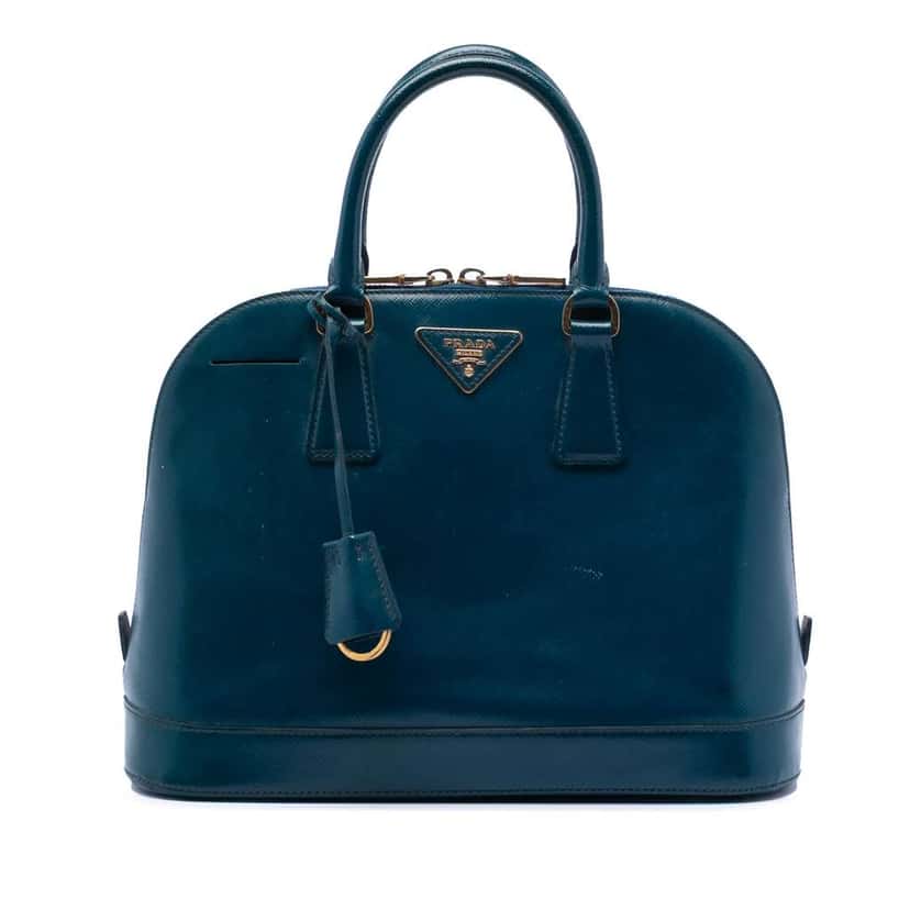 Prada Medium Saffiano Vernice Promenade Satchel Blue Leather Very good condition - Front View