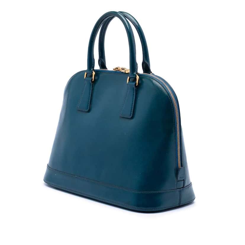 Prada Medium Saffiano Vernice Promenade Satchel Blue Leather Very good condition - Back View