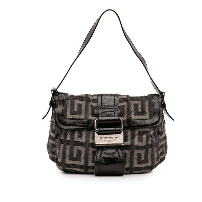 Givenchy Leather Trimmed Monogram Denim Shoulder Bag Grey Denim Very good condition - Front View