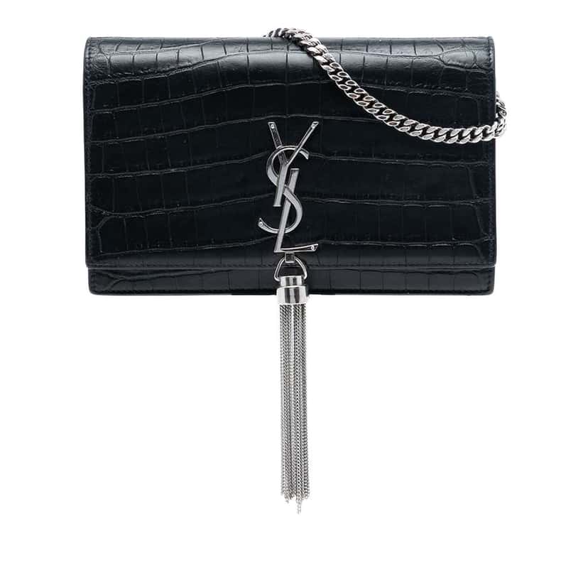 Saint Laurent Medium Croc Embossed Leather Kate Tassel Crossbody Black Leather Very good condition - Front View