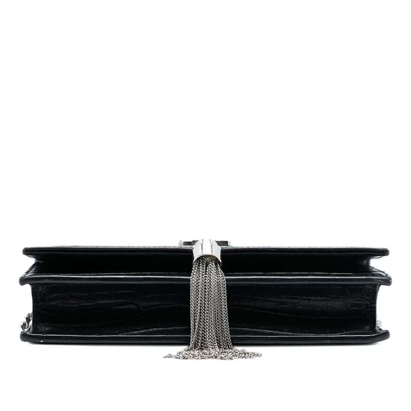 Saint Laurent Medium Croc Embossed Leather Kate Tassel Crossbody Black Leather Very good condition - Inside View