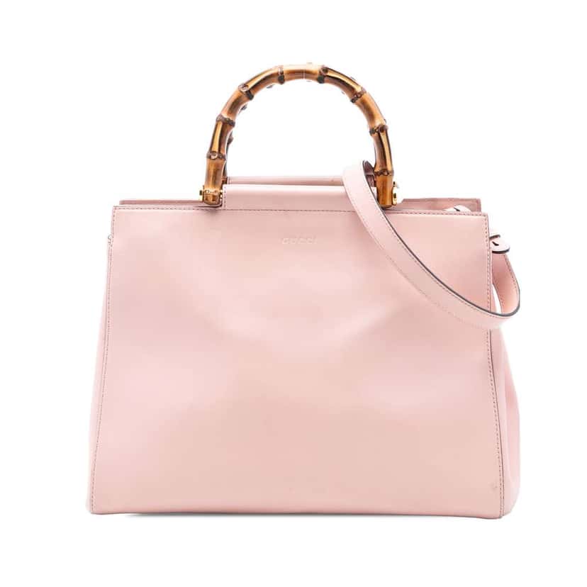 Gucci Medium Leather Bamboo Nymphaea Satchel Pink Leather Very good condition - Front View
