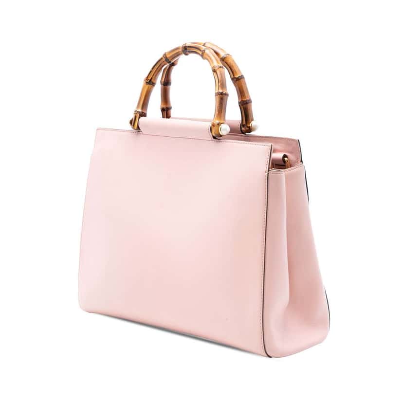 Gucci Medium Leather Bamboo Nymphaea Satchel Pink Leather Very good condition - Back View