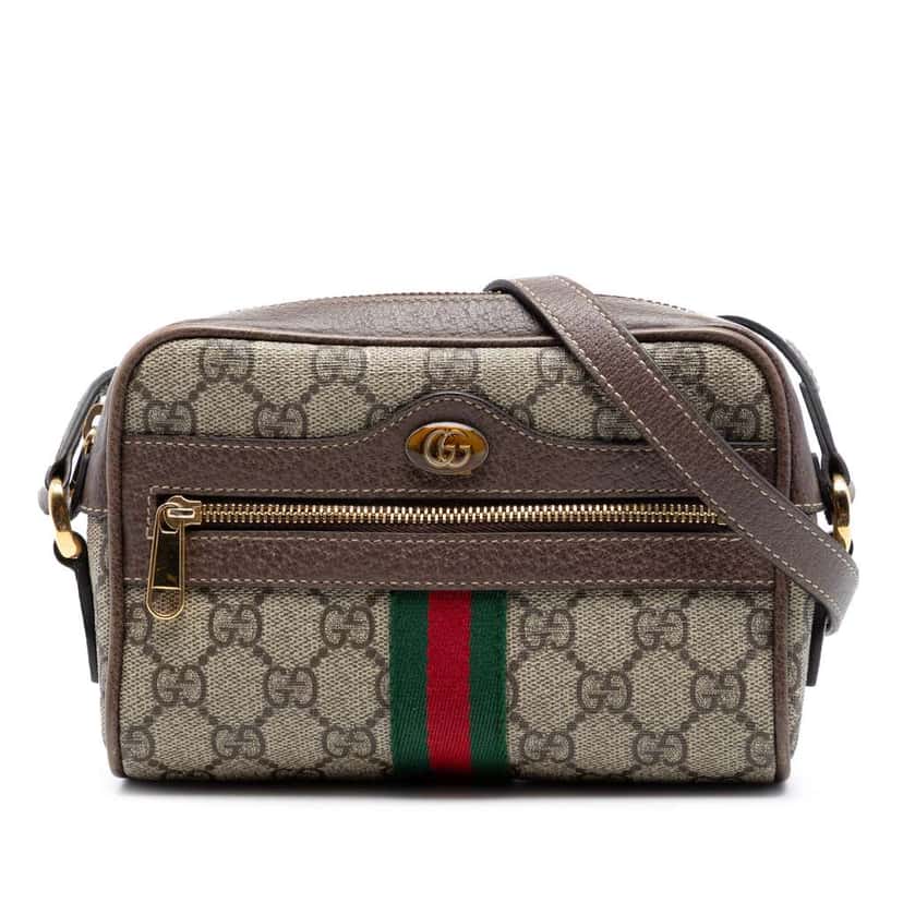 Gucci Mini GG Supreme Web Ophidia Crossbody Beige Canvas Very good condition - Front View