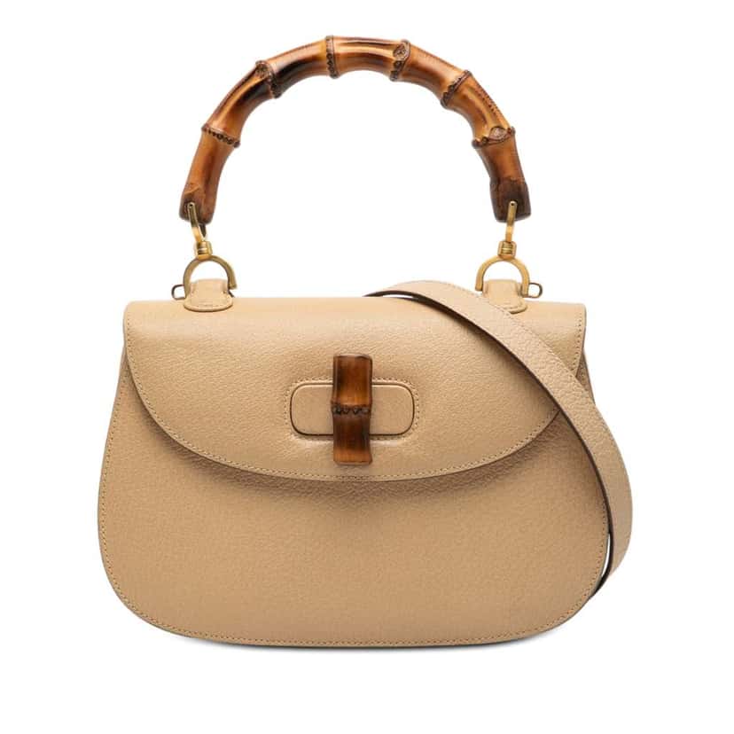 Gucci Grained Calfskin Bamboo Night Beige Leather Very good condition - Front View