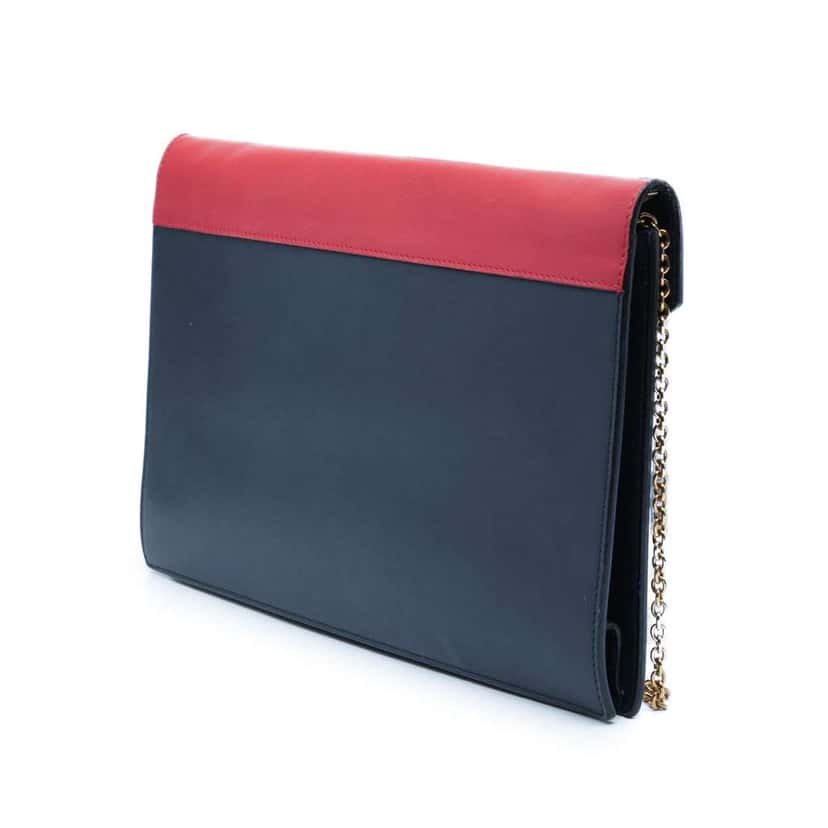 Celine Large Tricolor Leather Pocket Envelope Flap on Chain Blue Leather Very good condition - Back View