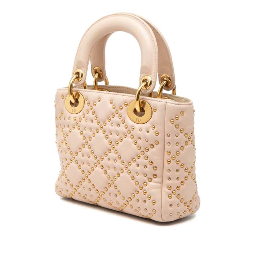 Dior Mini Lambskin Cannage Studded Supple Lady Dior Brown Leather Very good condition - Back View