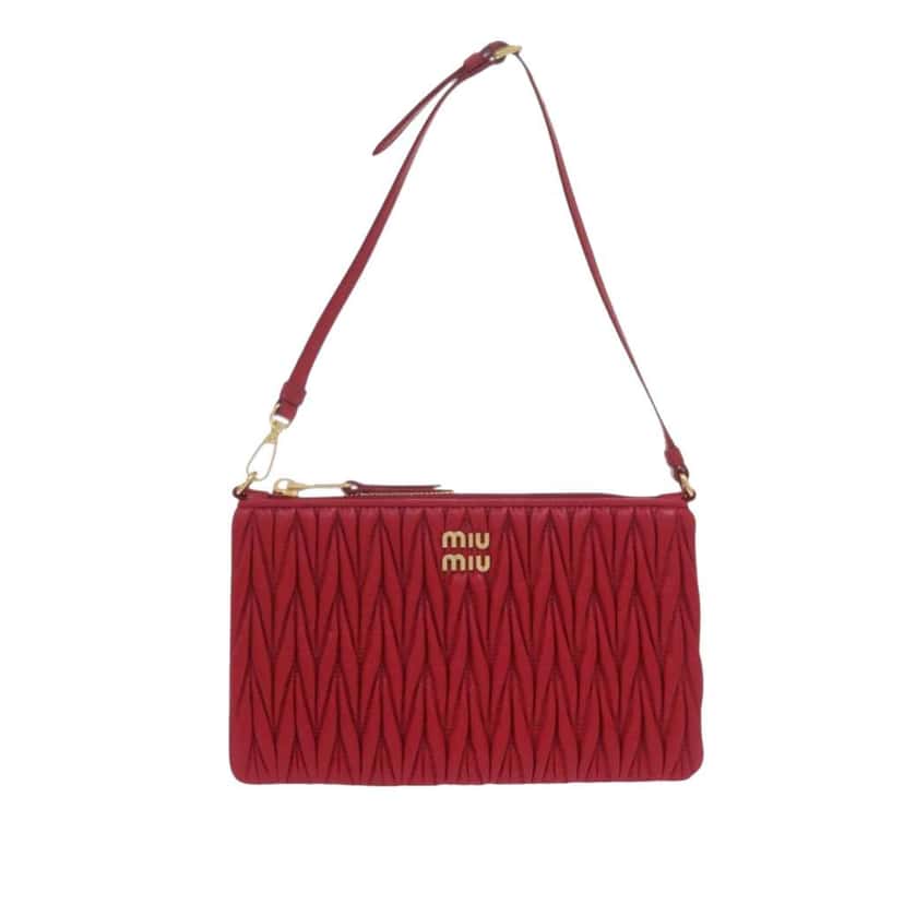 Miu Miu Matelasse Nappa Convertible Shoulder Bag Red Leather Very good condition - Front View