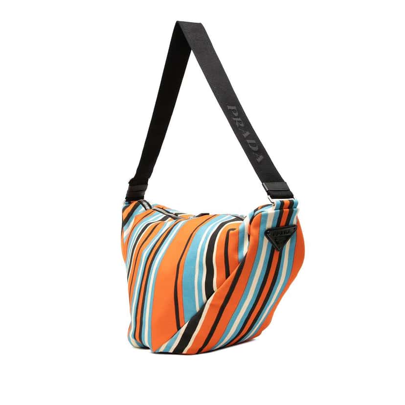Prada Canvas Striped Triangle Logo Shoulder Bag Orange Canvas Very good condition - Back View