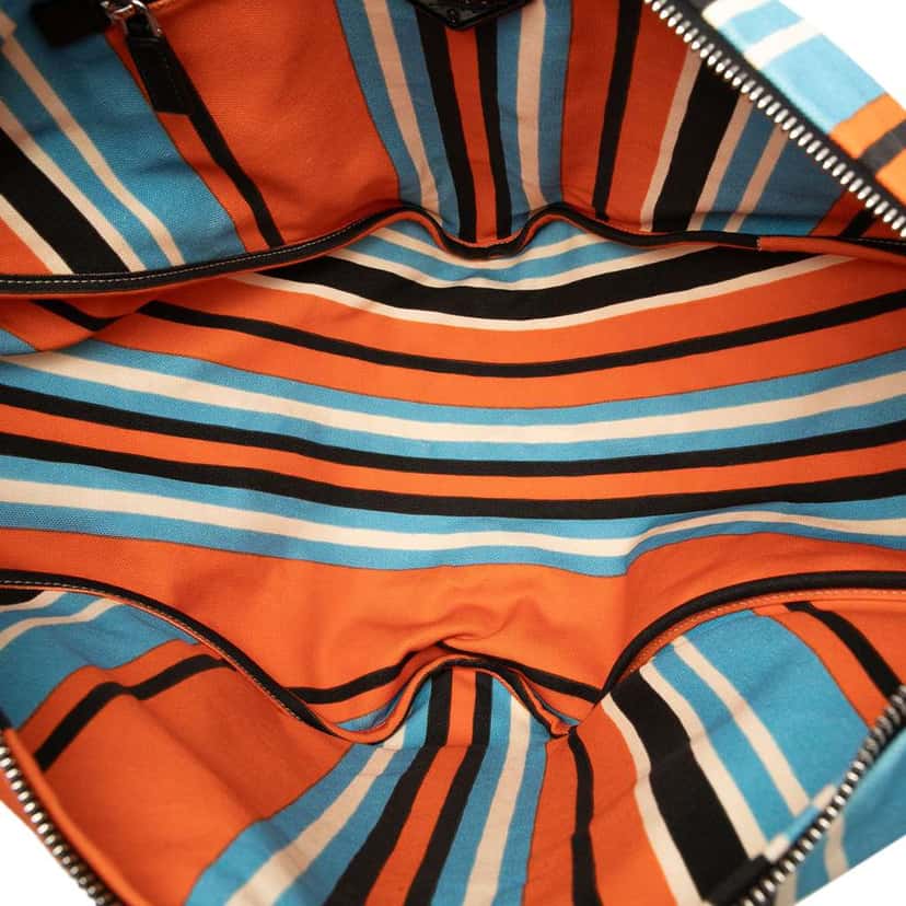 Prada Canvas Striped Triangle Logo Shoulder Bag Orange Canvas Very good condition - Model View