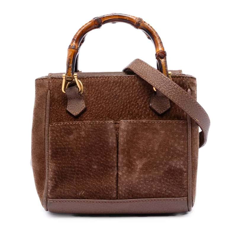 Gucci Mini Suede Bamboo Satchel Brown Leather Very good condition - Front View