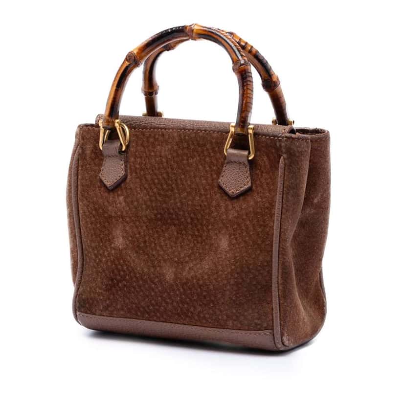 Gucci Mini Suede Bamboo Satchel Brown Leather Very good condition - Back View