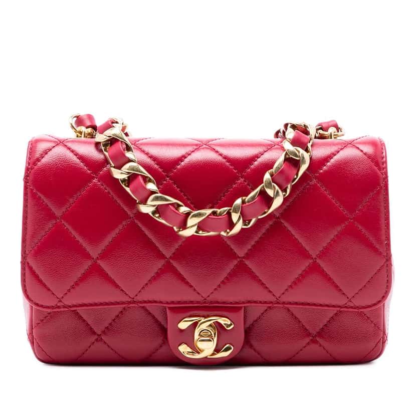 Chanel CC Quilted Lambskin Single Flap Pink Leather Very good condition - Front View