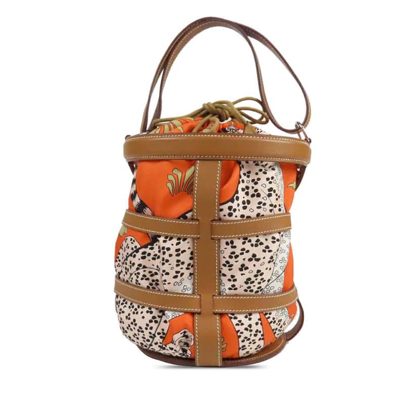 Hermès Les Leopards Silk and Epsom Sac Musardine Orange Silk Very good condition - Front View
