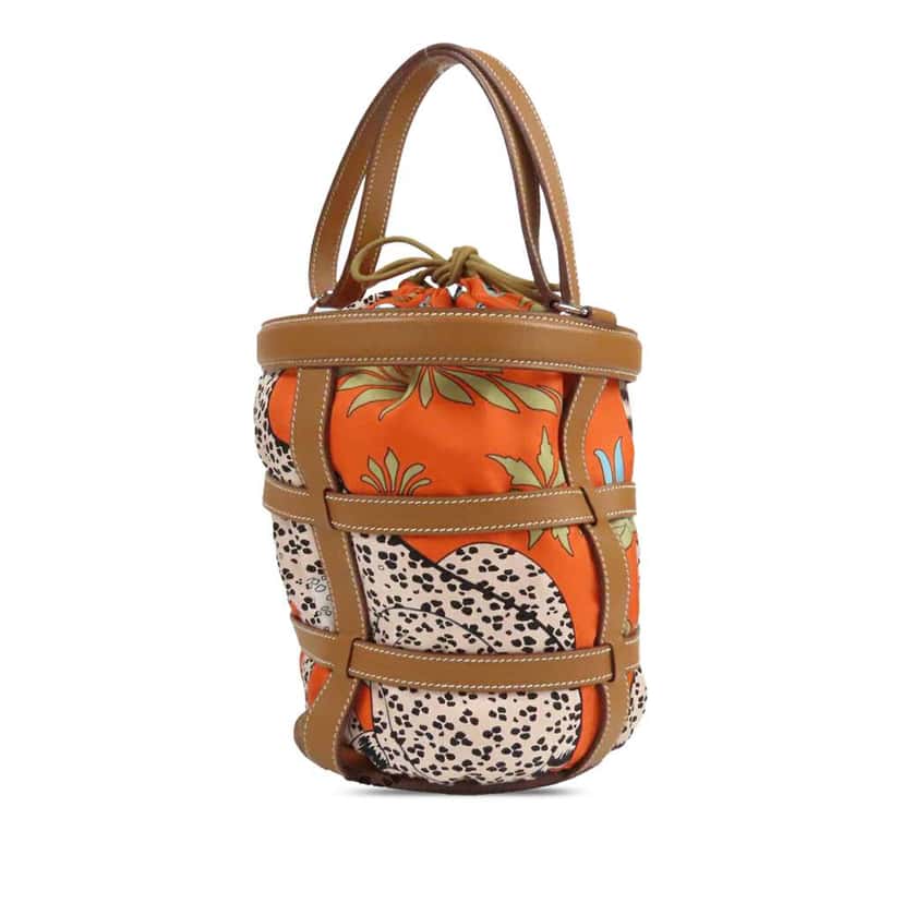 Hermès Les Leopards Silk and Epsom Sac Musardine Orange Silk Very good condition - Back View