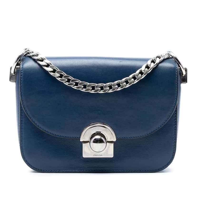 Prada Glace Calf Arcade Crossbody Blue Leather Very good condition - Front View
