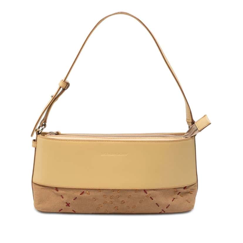 Burberry Calfskin and Suede Stitch Shoulder Bag Beige Leather Very good condition - Front View