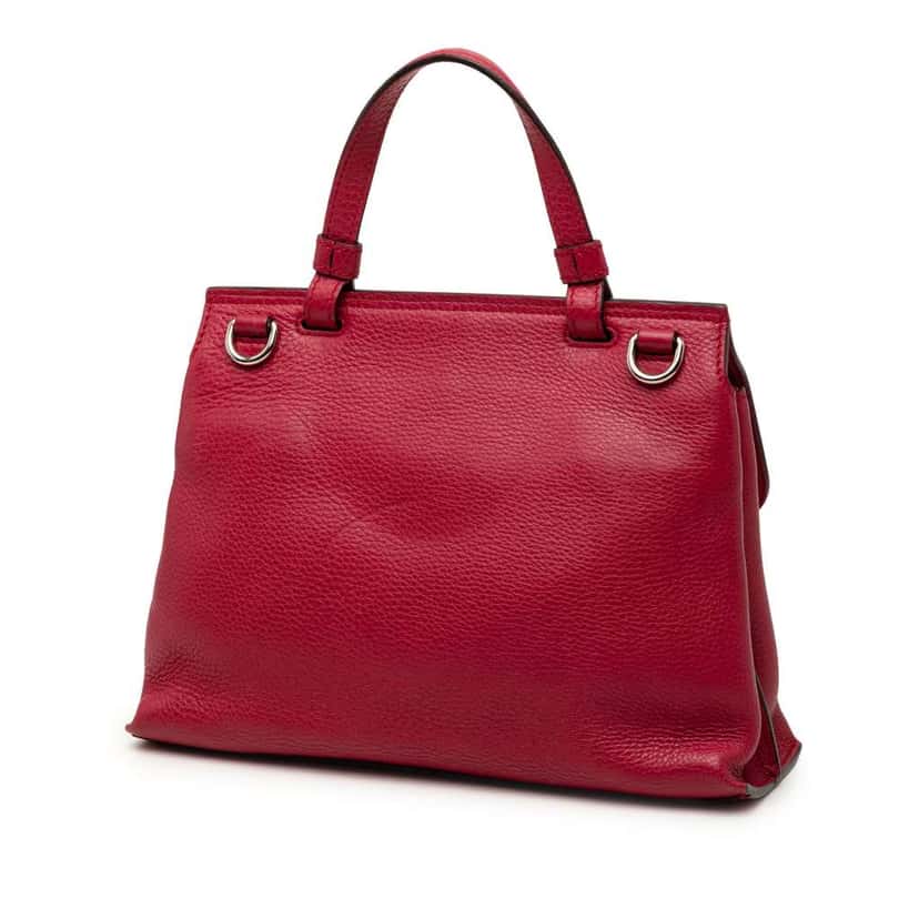 Gucci Medium Leather Bamboo Daily Satchel Red Leather Very good condition - Back View