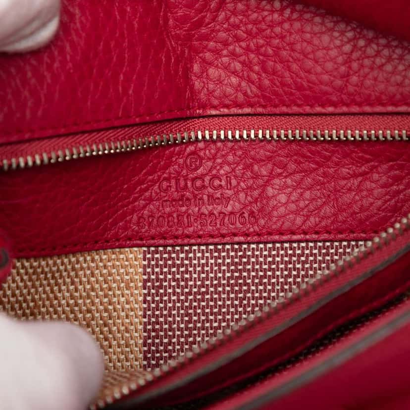 Gucci Medium Leather Bamboo Daily Satchel Red Leather Very good condition - Box View