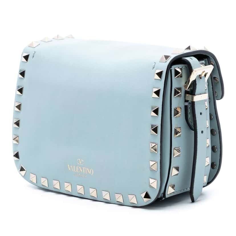 Valentino Mini Leather Rockstud Flap Crossbody Blue Leather Very good condition - Back View