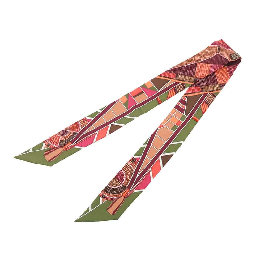 Hermès L Art Indien Des Plaines Silk Twilly Scarf Orange Silk Very good condition - Back View