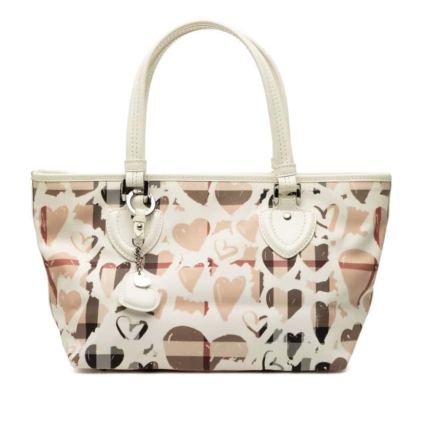 Burberry House Check Coated Canvas Hearts Gracie Tote Beige Very good condition - Front View