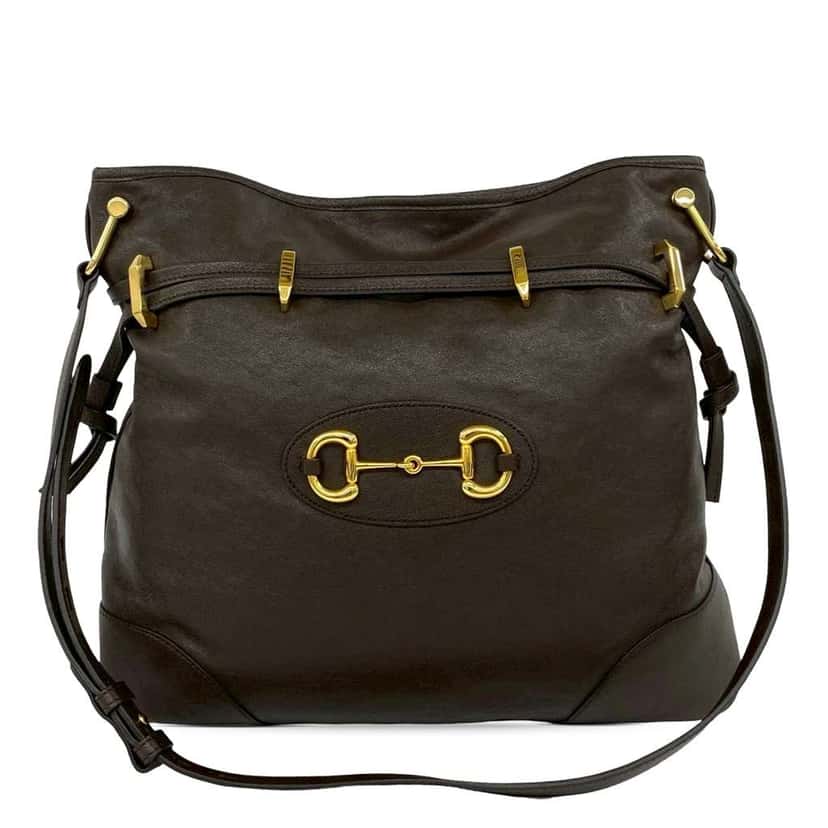 Gucci Leather Horsebit 1955 Drawstring Crossbody Brown Leather Very good condition - Front View